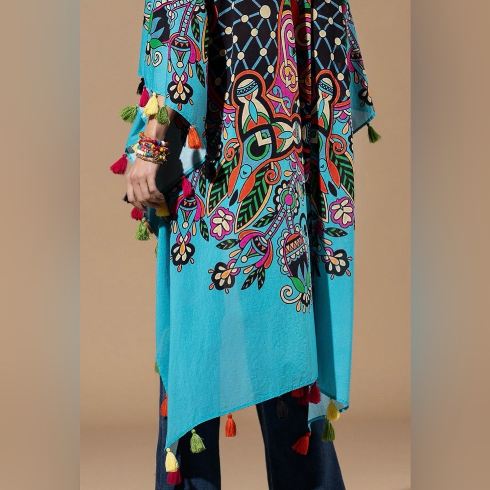Maya Boho Colorful Fringe Kimono - Picture 4 of 6